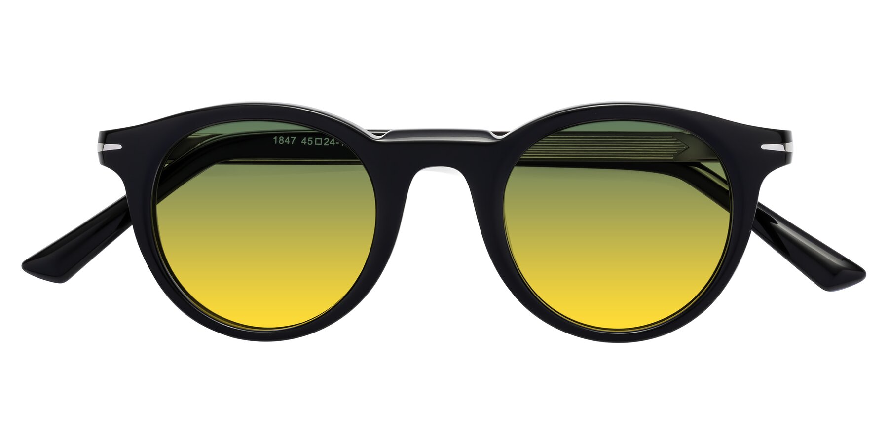 Folded Front of Cycle in Black with Green / Yellow Gradient Lenses