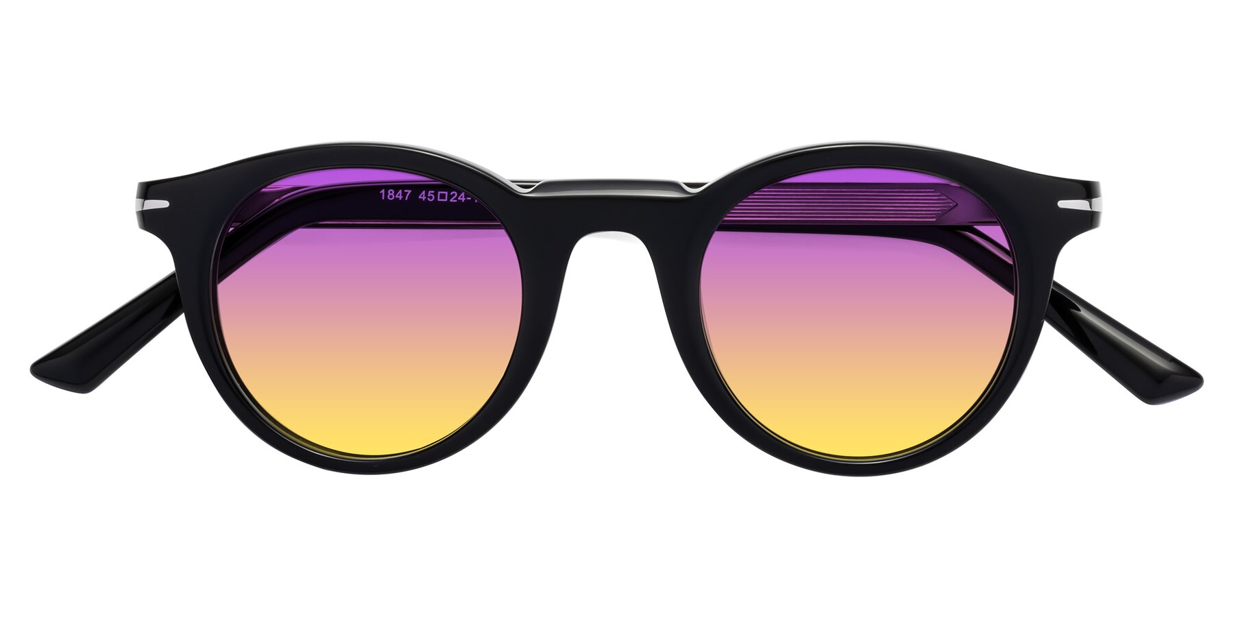 Folded Front of Cycle in Black with Purple / Yellow Gradient Lenses
