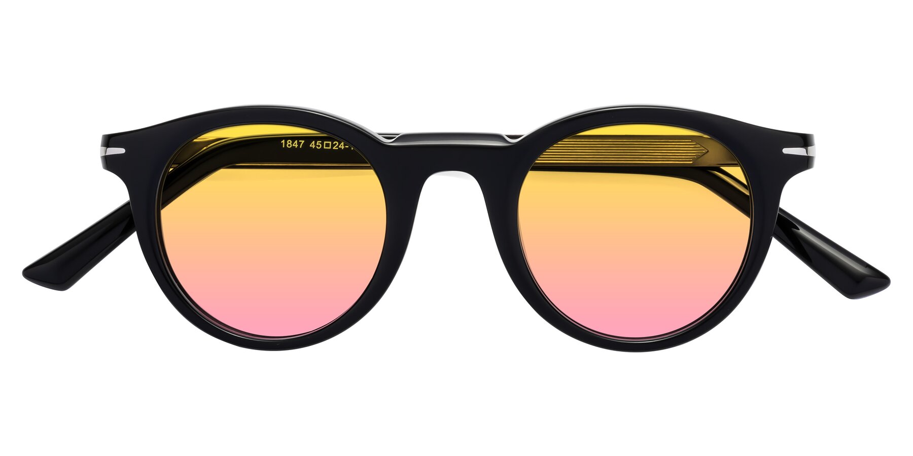Folded Front of Cycle in Black with Yellow / Pink Gradient Lenses