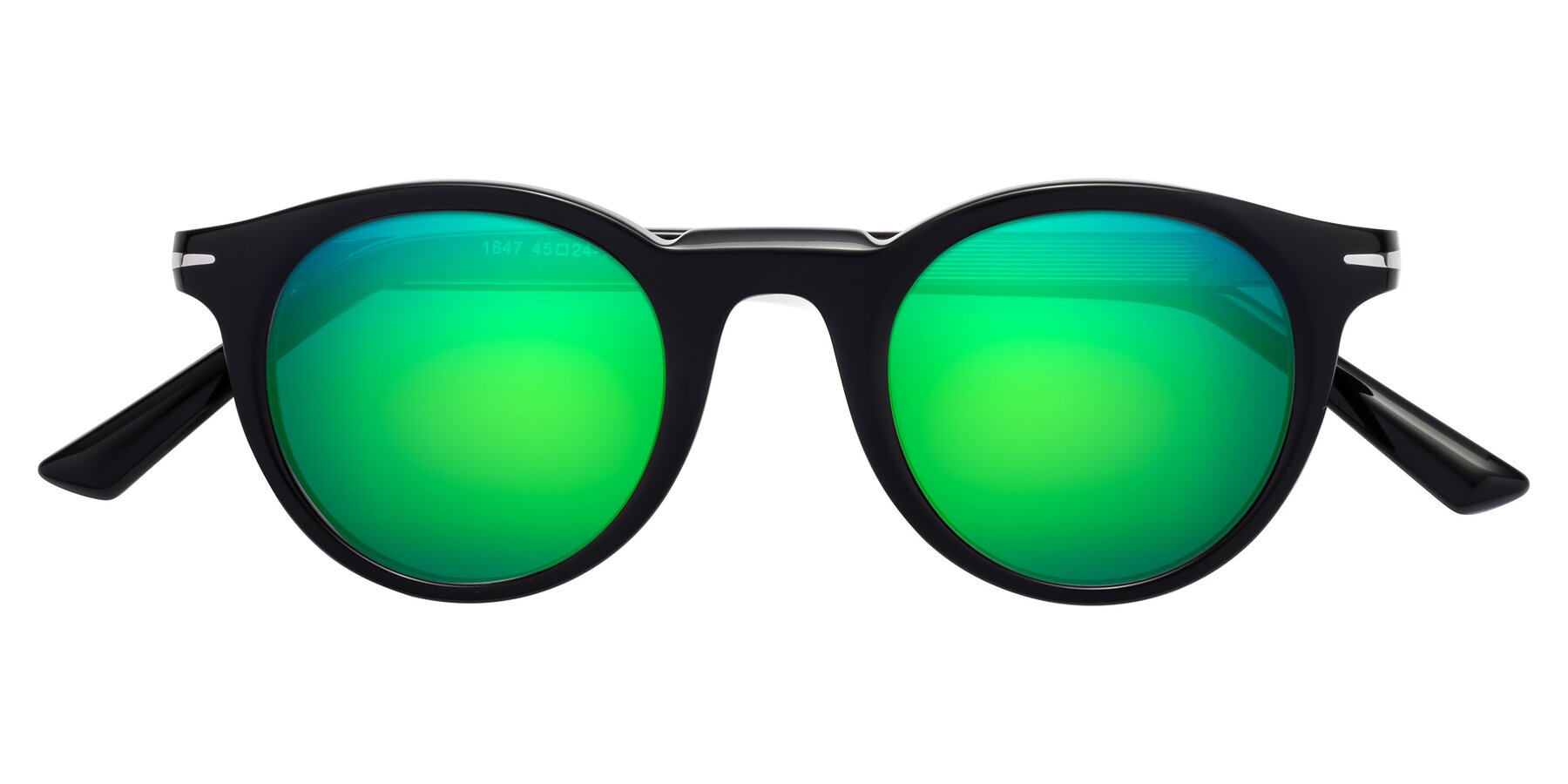 Folded Front of Cycle in Black with Green Mirrored Lenses