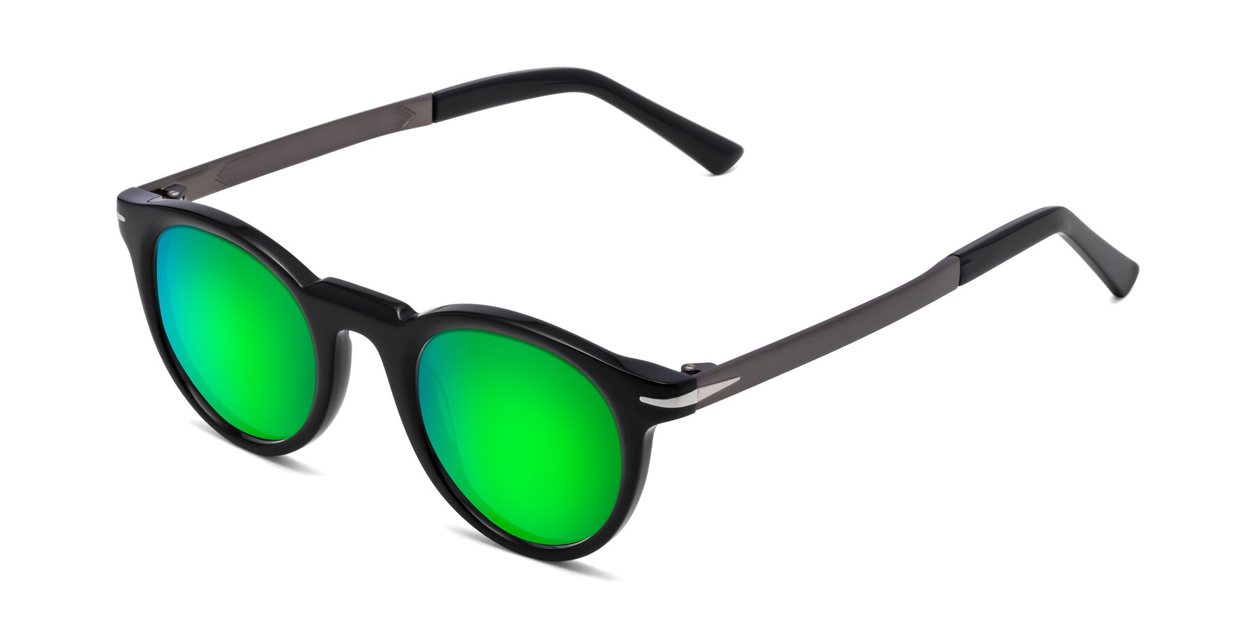 Angle of Cycle in Black with Green Mirrored Lenses