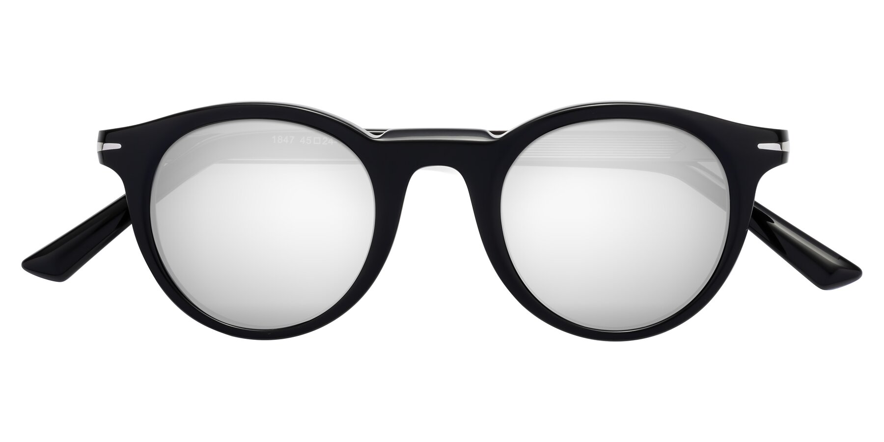 Folded Front of Cycle in Black with Silver Mirrored Lenses