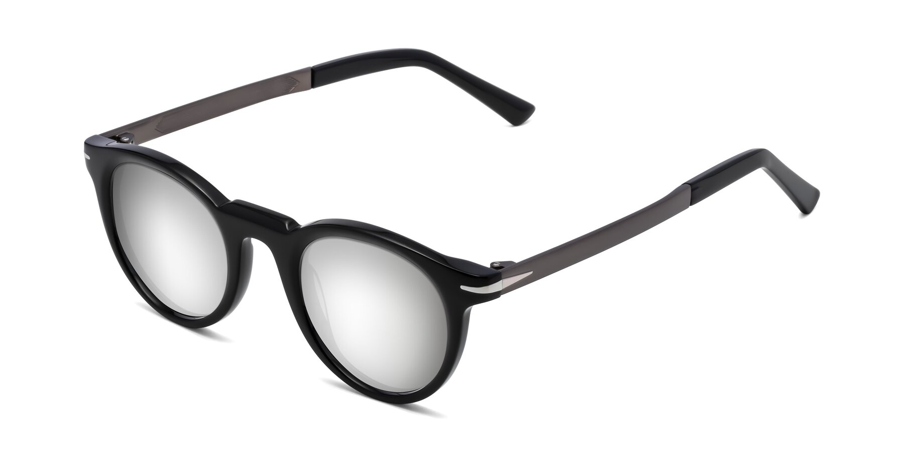 Angle of Cycle in Black with Silver Mirrored Lenses