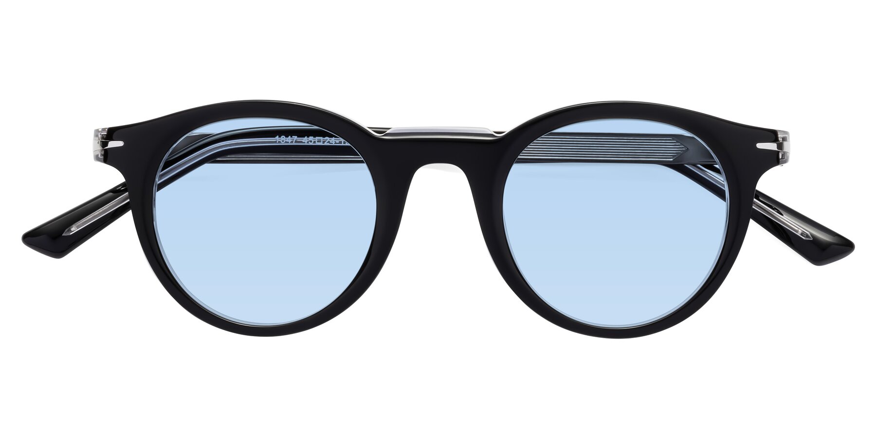 Folded Front of Cycle in Black-Clear with Light Blue Tinted Lenses