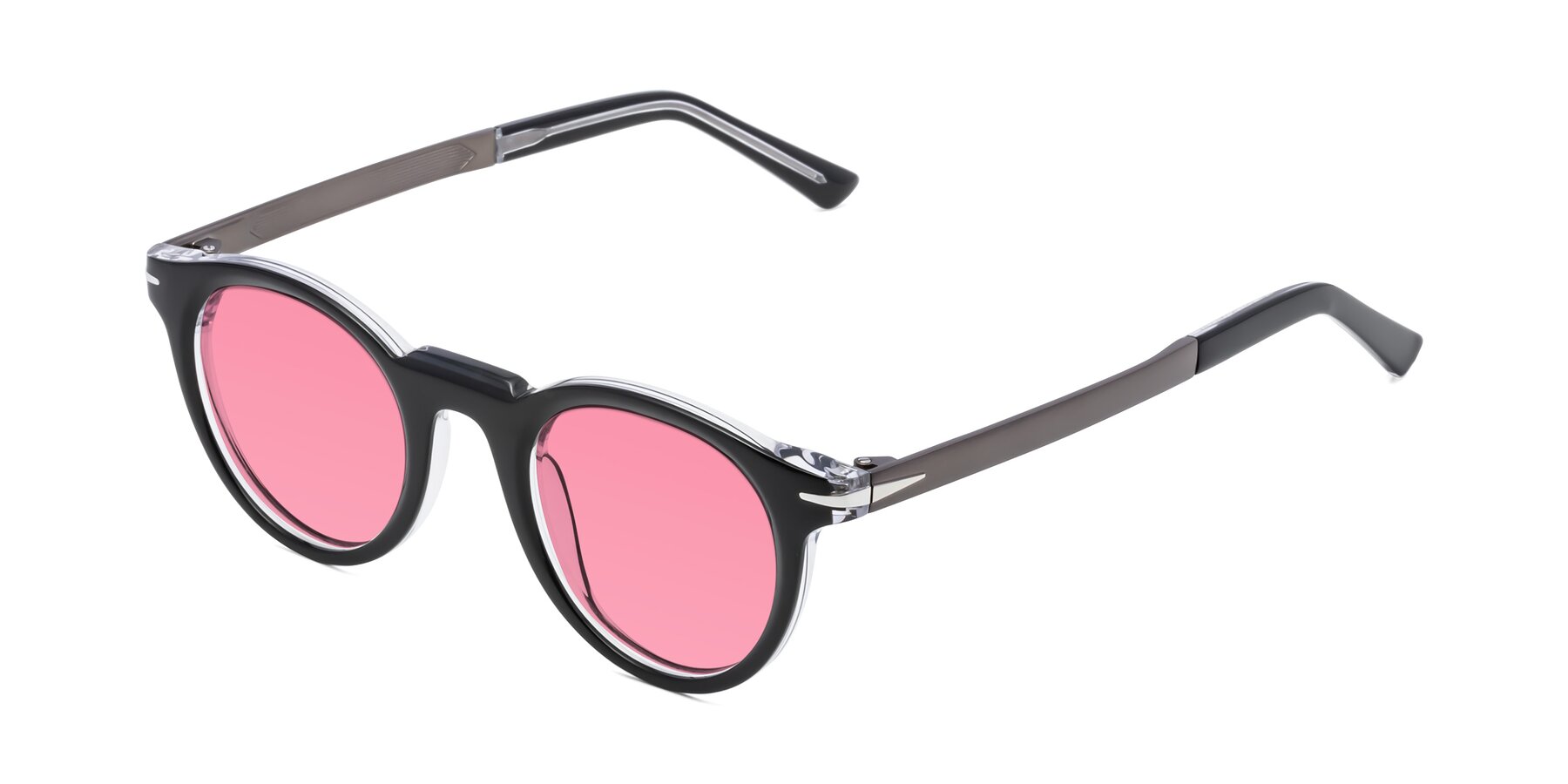Angle of Cycle in Black-Clear with Pink Tinted Lenses