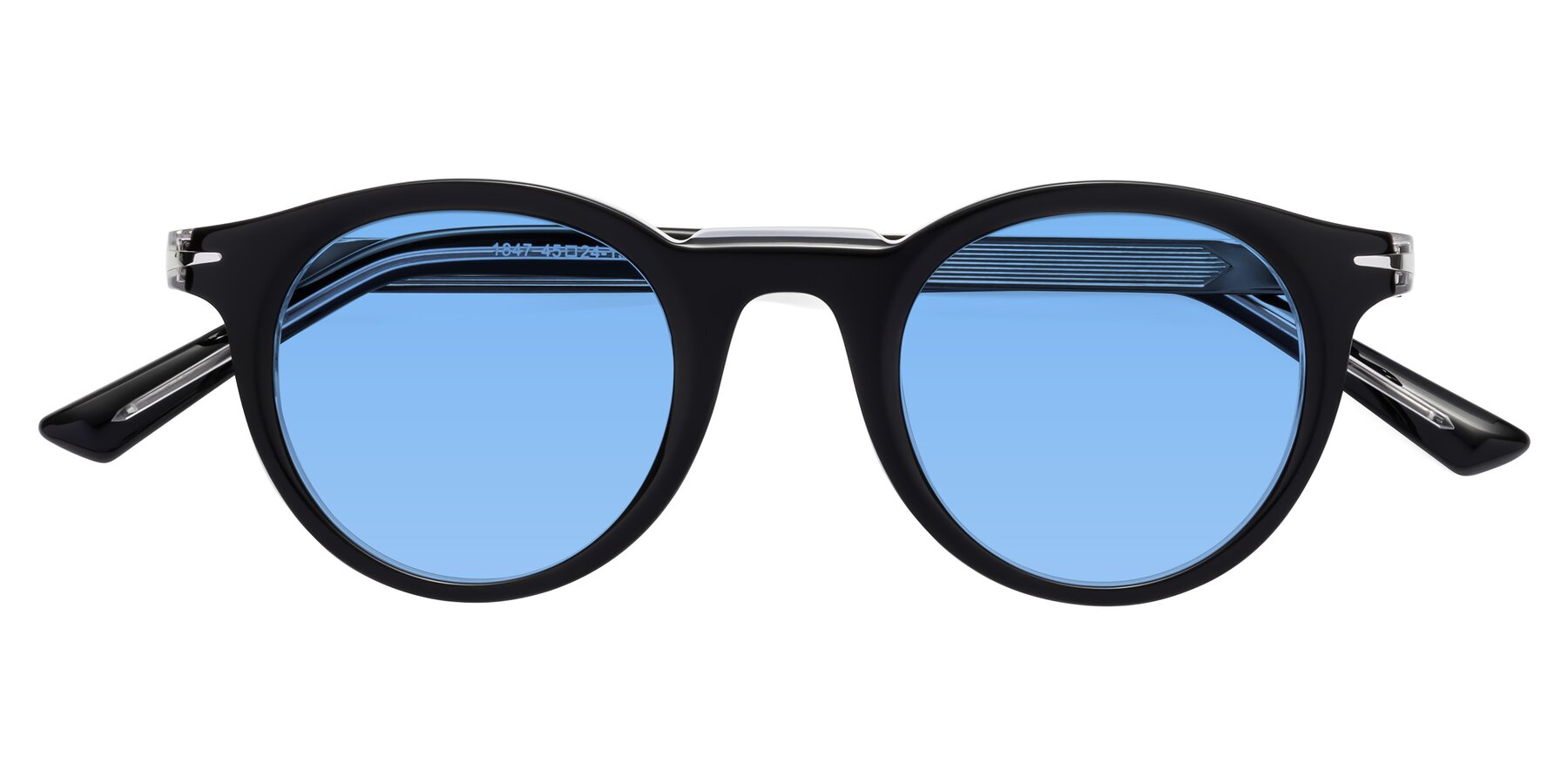 Folded Front of Cycle in Black-Clear with Medium Blue Tinted Lenses