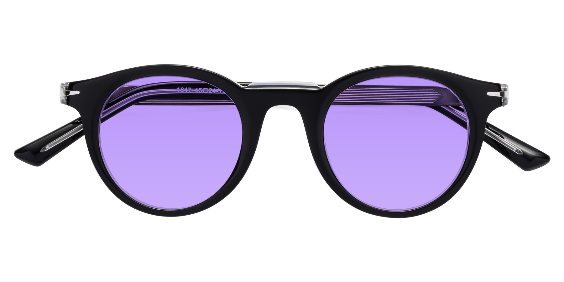 Folded Front of Cycle in Black-Clear with Medium Purple Tinted Lenses