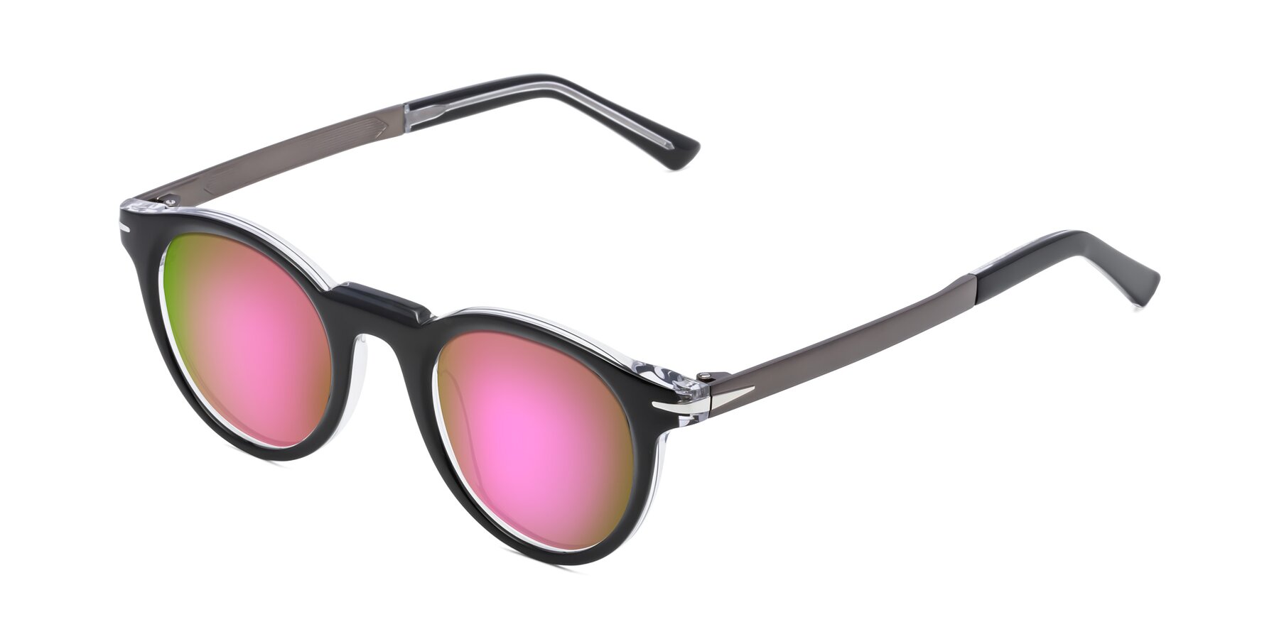 Angle of Cycle in Black-Clear with Pink Mirrored Lenses