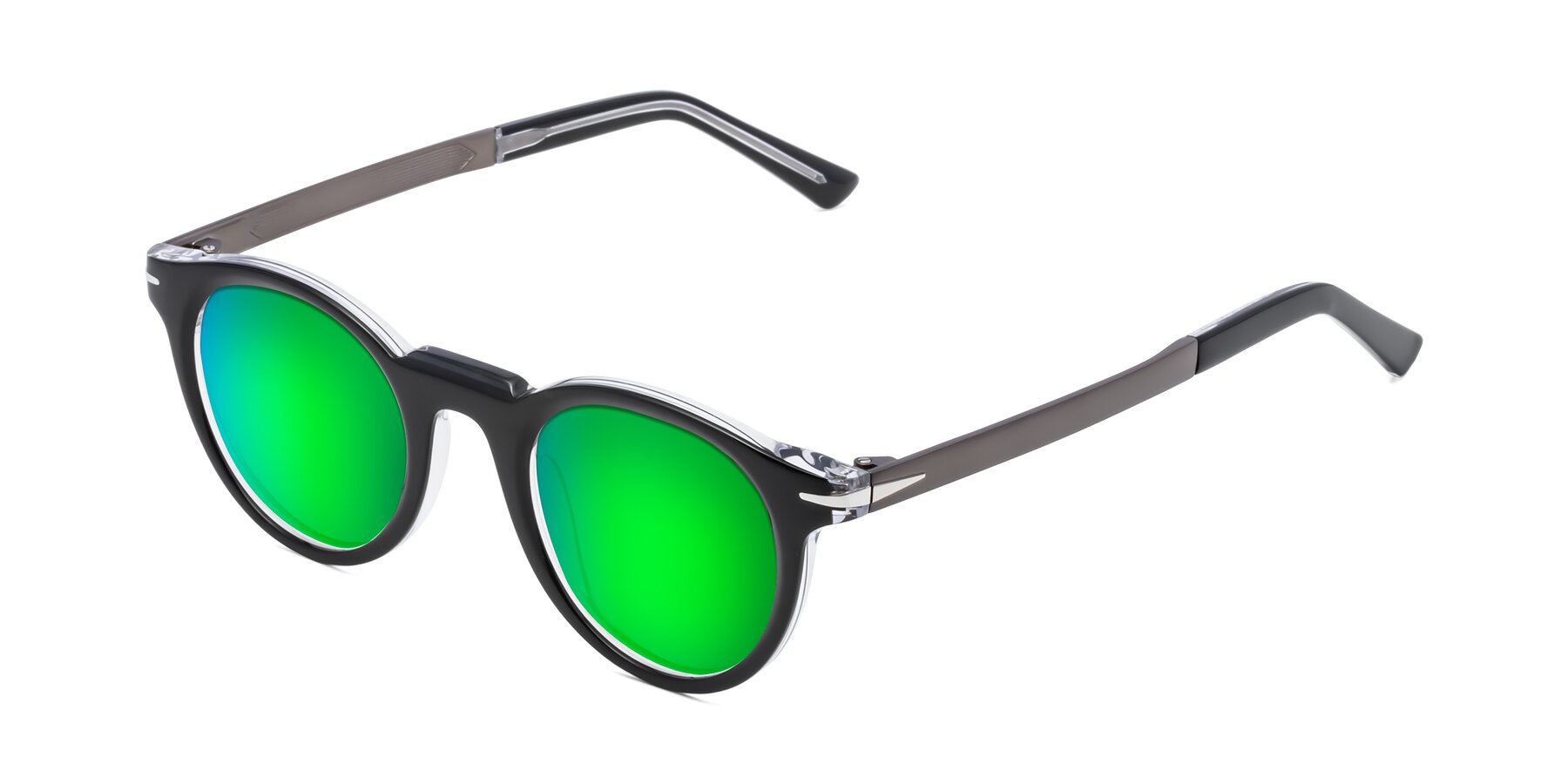 Angle of Cycle in Black-Clear with Green Mirrored Lenses