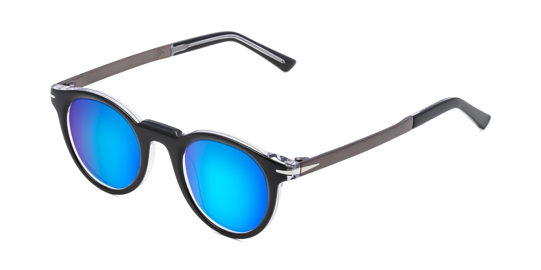 Angle of Cycle in Black-Clear with Blue Mirrored Lenses