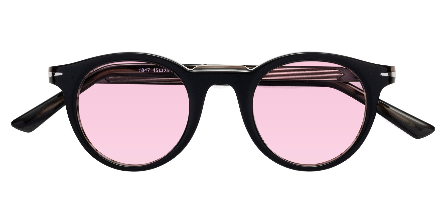 Folded Front of Cycle in Black-Gray Moonstone with Light Pink Tinted Lenses