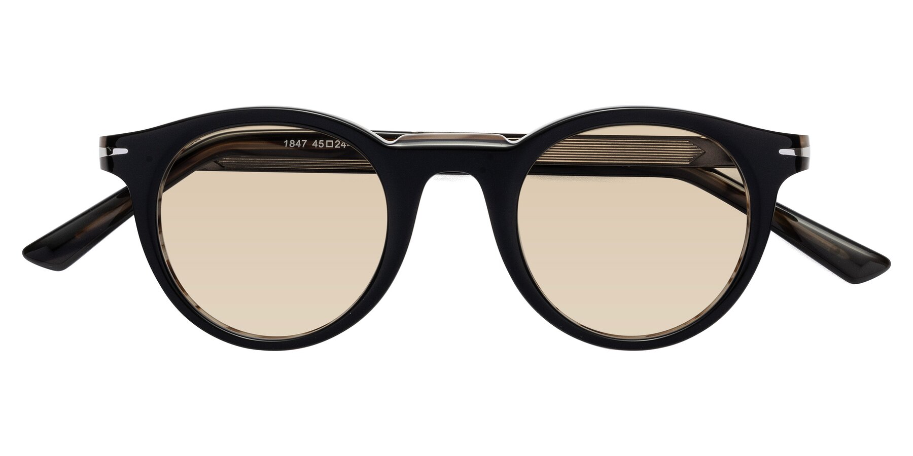 Folded Front of Cycle in Black-Gray Moonstone with Light Brown Tinted Lenses