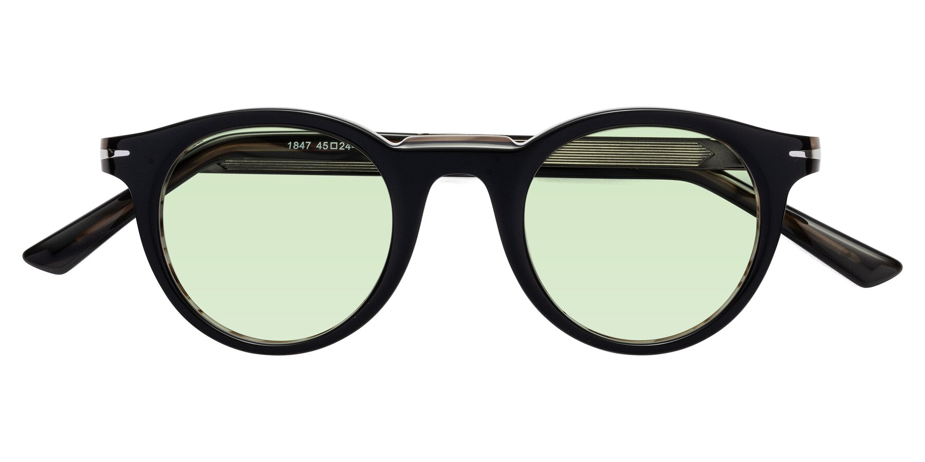 Folded Front of Cycle in Black-Gray Moonstone with Light Green Tinted Lenses