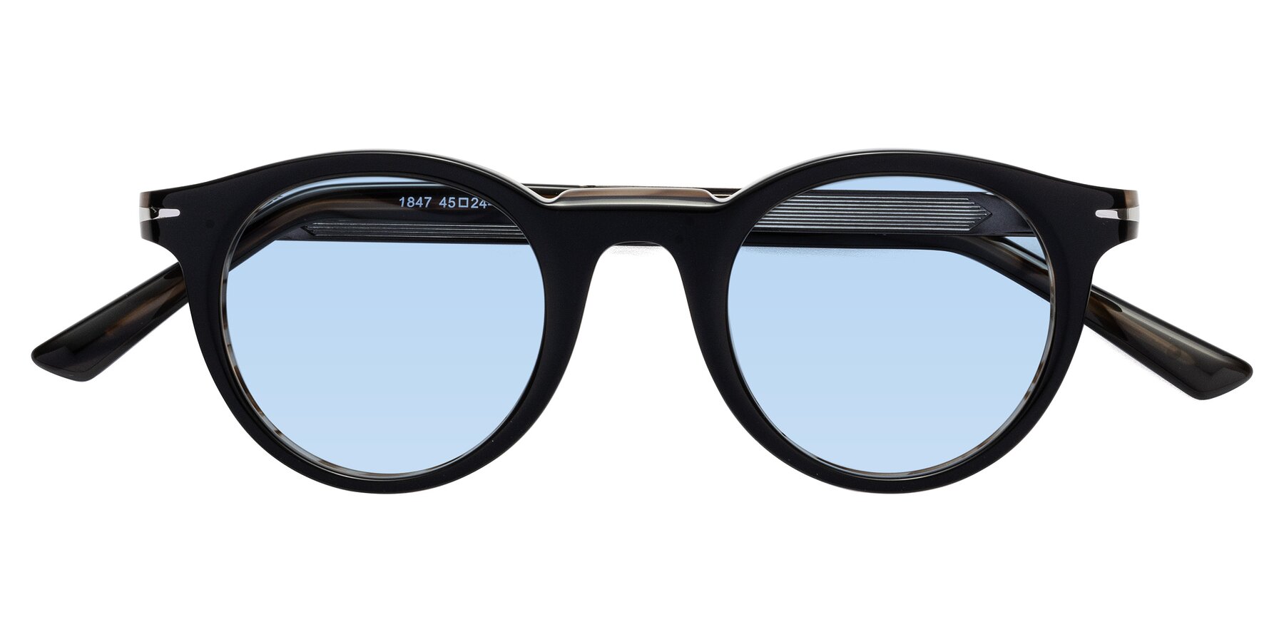 Folded Front of Cycle in Black-Gray Moonstone with Light Blue Tinted Lenses