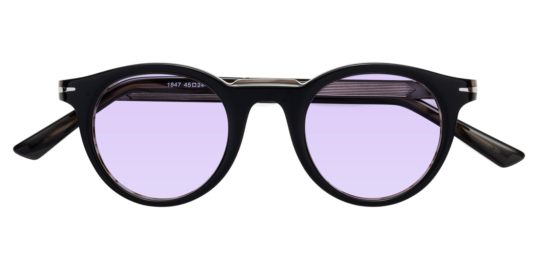 Folded Front of Cycle in Black-Gray Moonstone with Light Purple Tinted Lenses