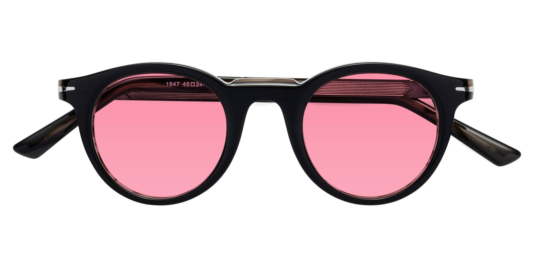 Folded Front of Cycle in Black-Gray Moonstone with Pink Tinted Lenses