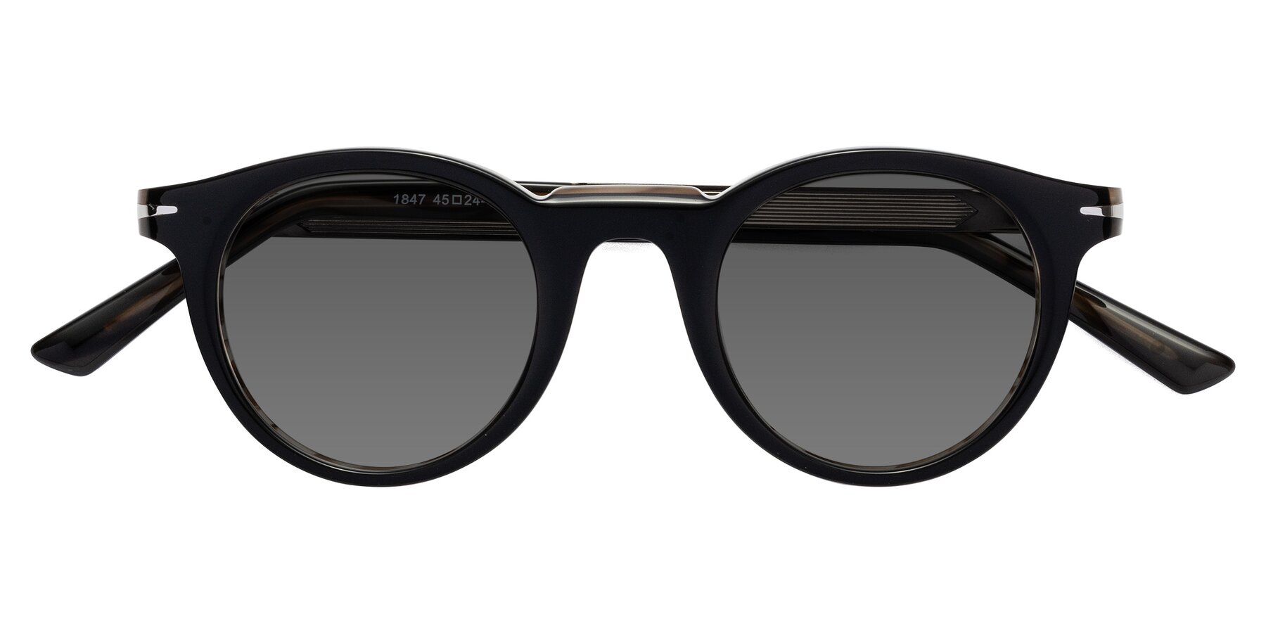 Folded Front of Cycle in Black-Gray Moonstone with Medium Gray Tinted Lenses