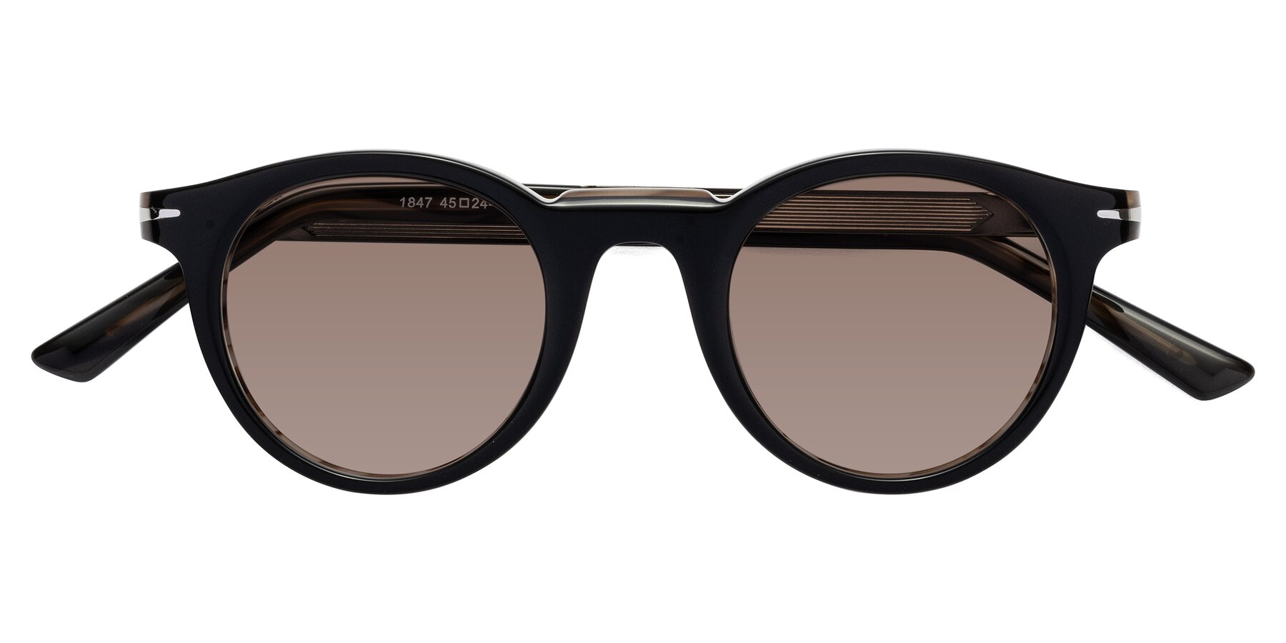 Folded Front of Cycle in Black-Gray Moonstone with Medium Brown Tinted Lenses