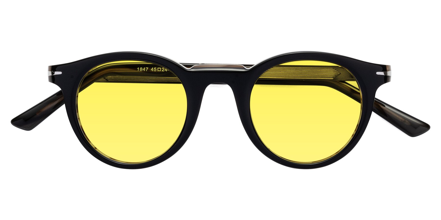 Folded Front of Cycle in Black-Gray Moonstone with Medium Yellow Tinted Lenses