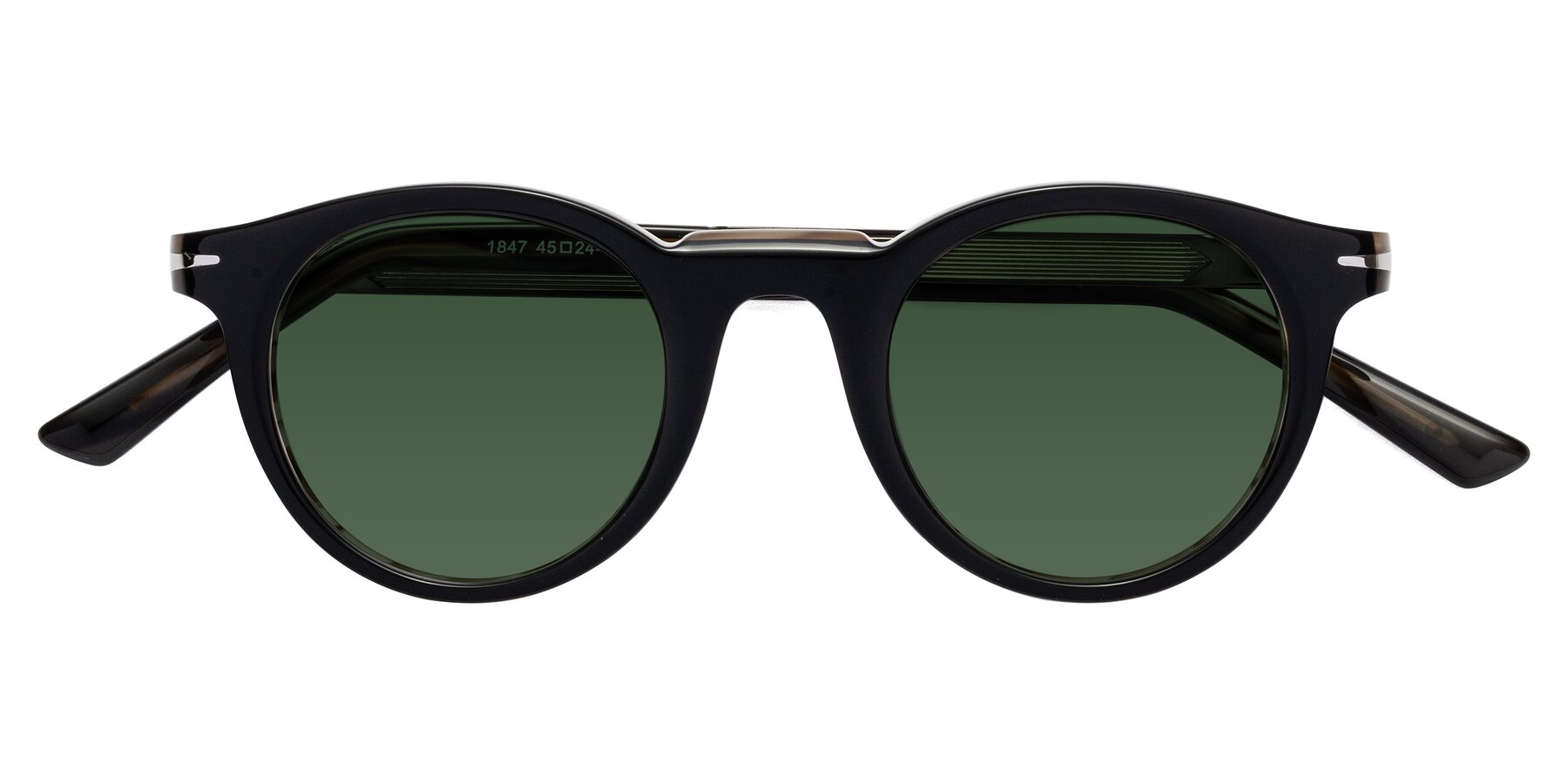 Folded Front of Cycle in Black-Gray Moonstone with Green Tinted Lenses