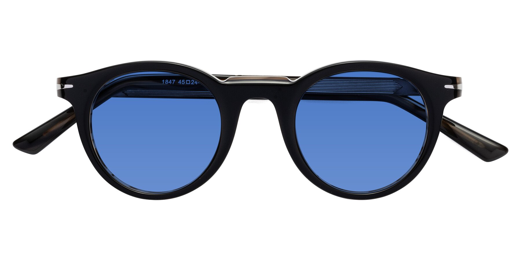 Folded Front of Cycle in Black-Gray Moonstone with Blue Tinted Lenses