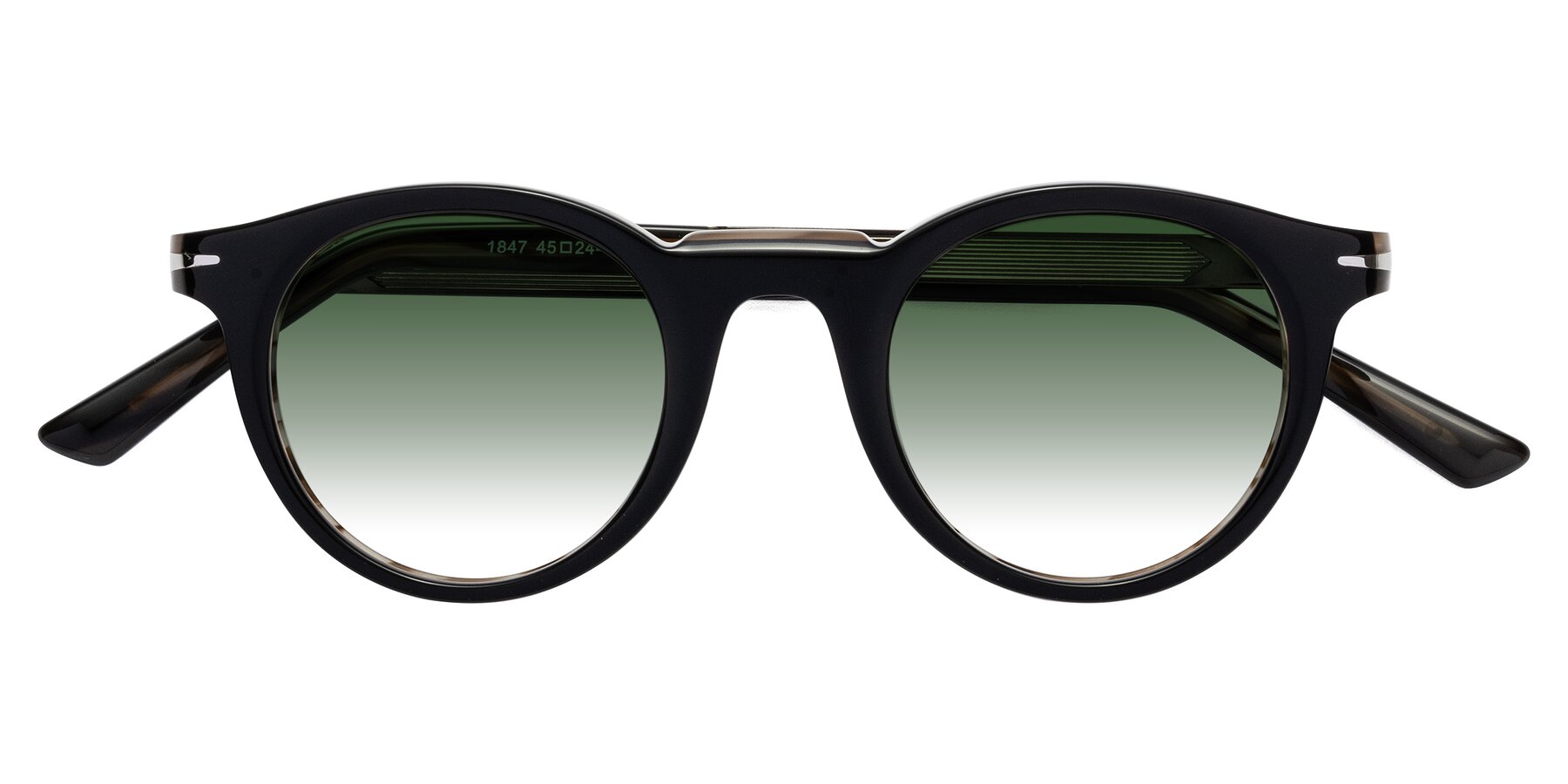 Folded Front of Cycle in Black-Gray Moonstone with Green Gradient Lenses