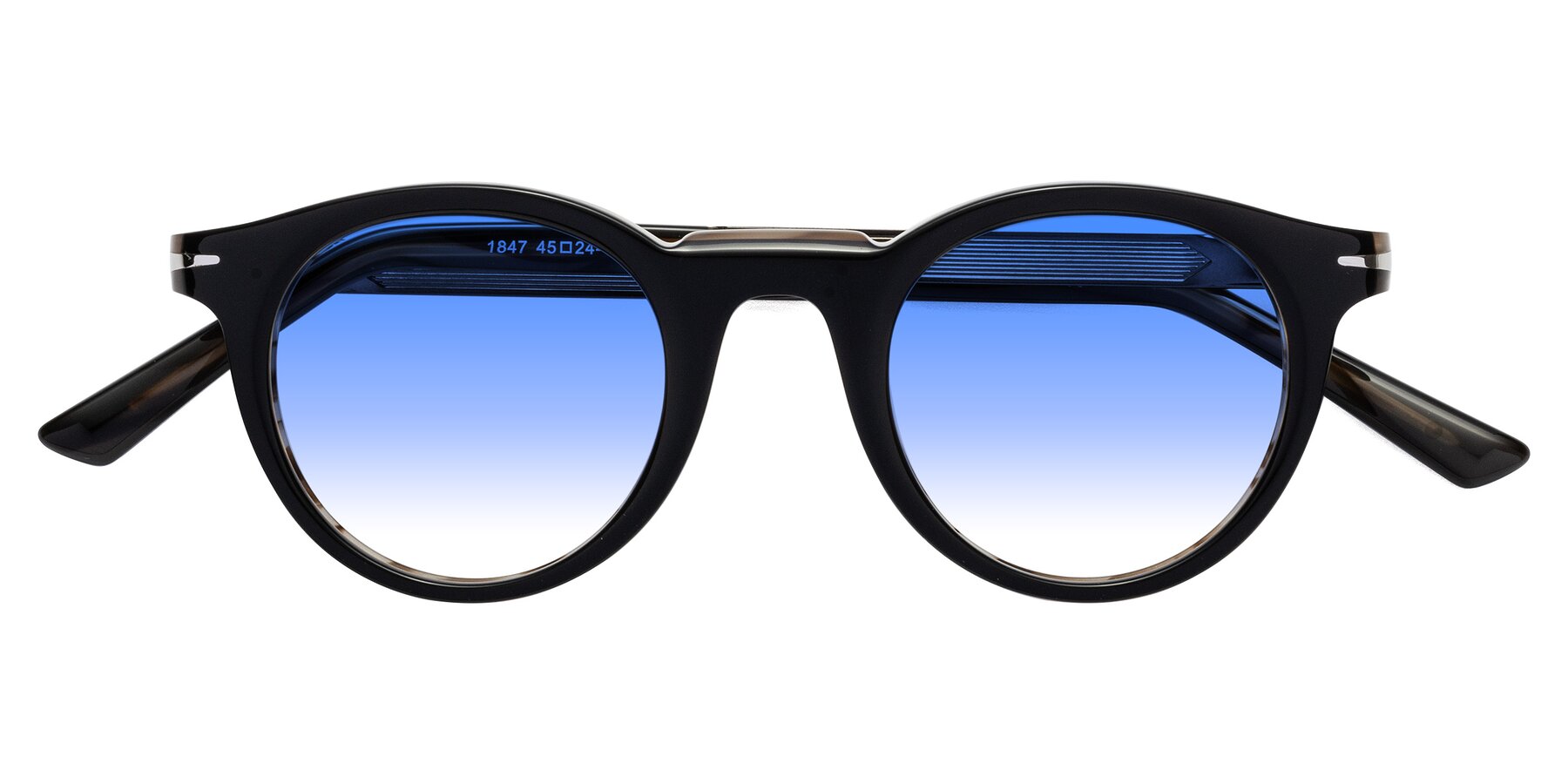 Folded Front of Cycle in Black-Gray Moonstone with Blue Gradient Lenses