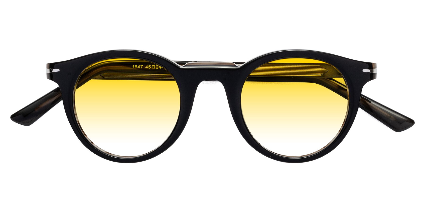 Folded Front of Cycle in Black-Gray Moonstone with Yellow Gradient Lenses