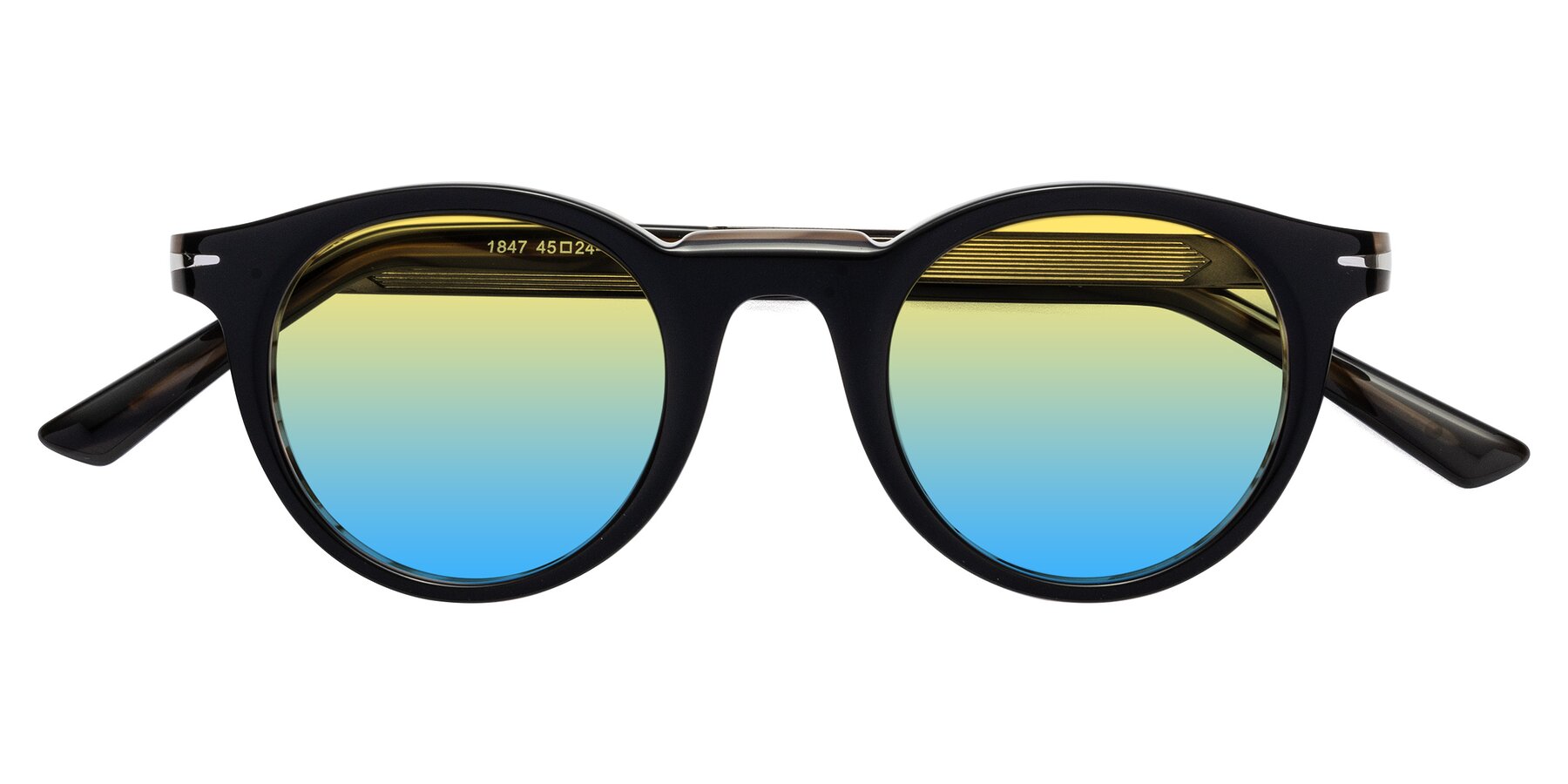 Folded Front of Cycle in Black-Gray Moonstone with Yellow / Blue Gradient Lenses