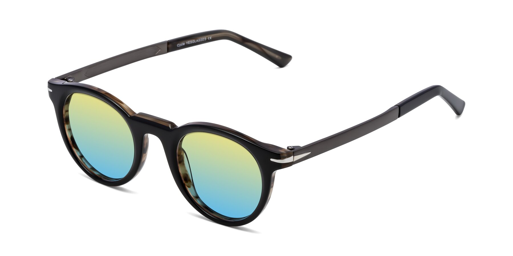 Angle of Cycle in Black-Gray Moonstone with Yellow / Blue Gradient Lenses