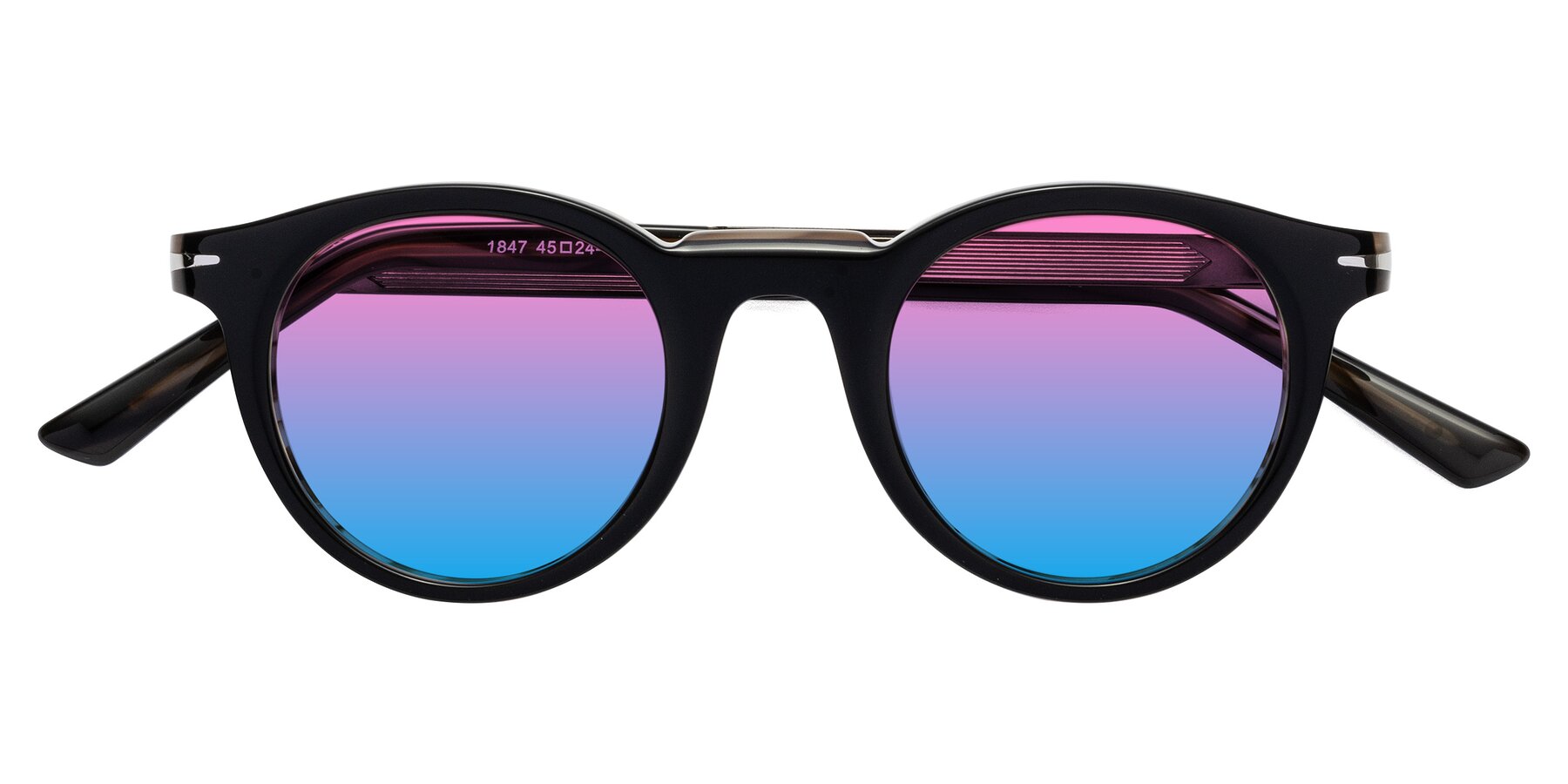 Folded Front of Cycle in Black-Gray Moonstone with Pink / Blue Gradient Lenses