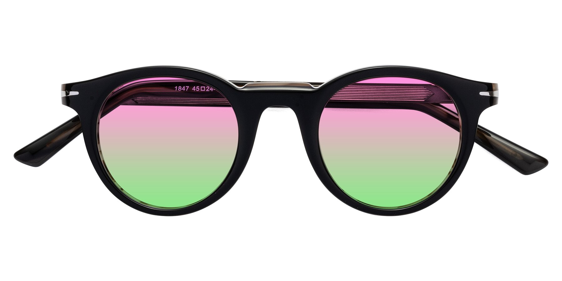 Folded Front of Cycle in Black-Gray Moonstone with Pink / Green Gradient Lenses