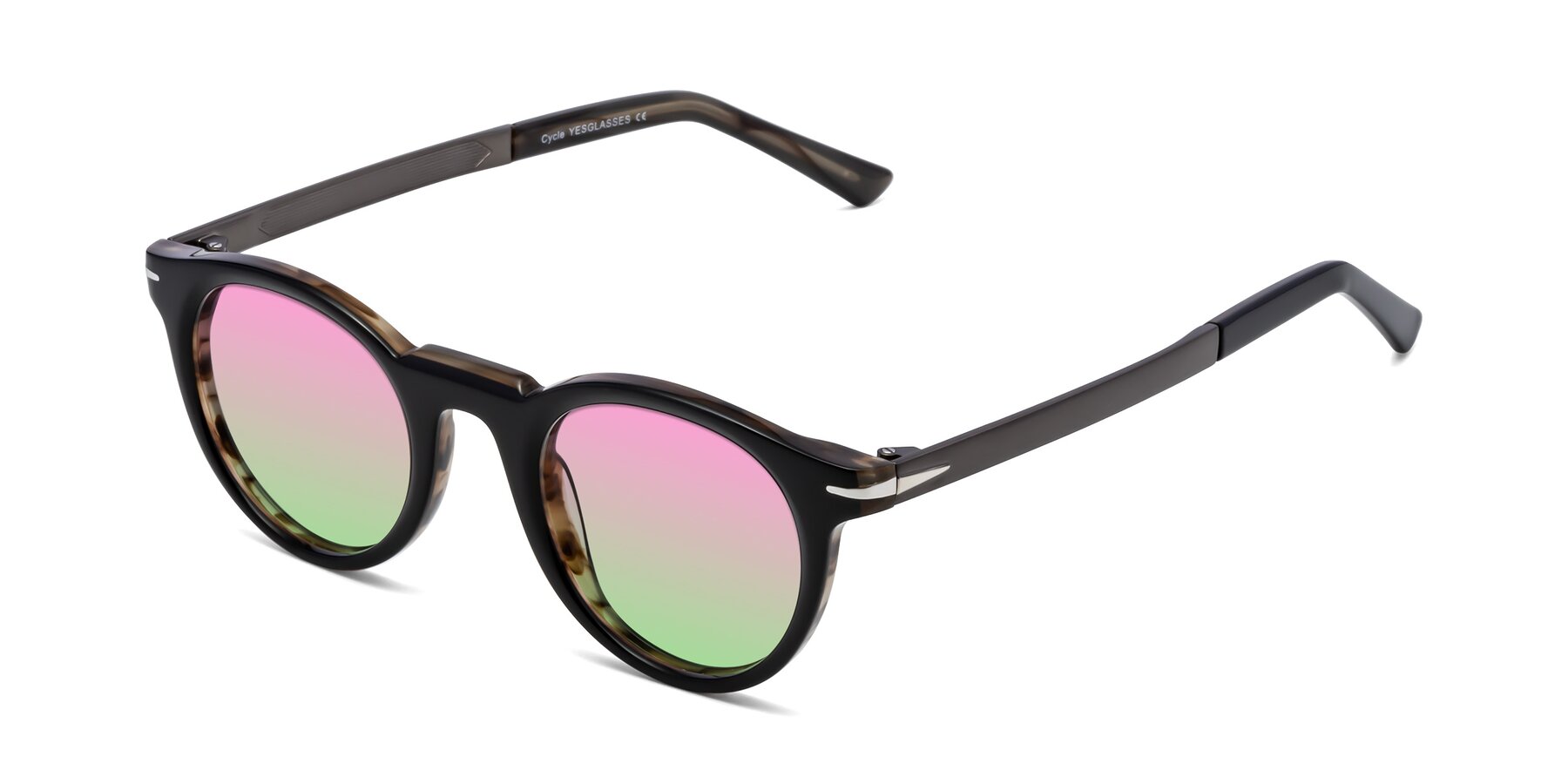 Angle of Cycle in Black-Gray Moonstone with Pink / Green Gradient Lenses