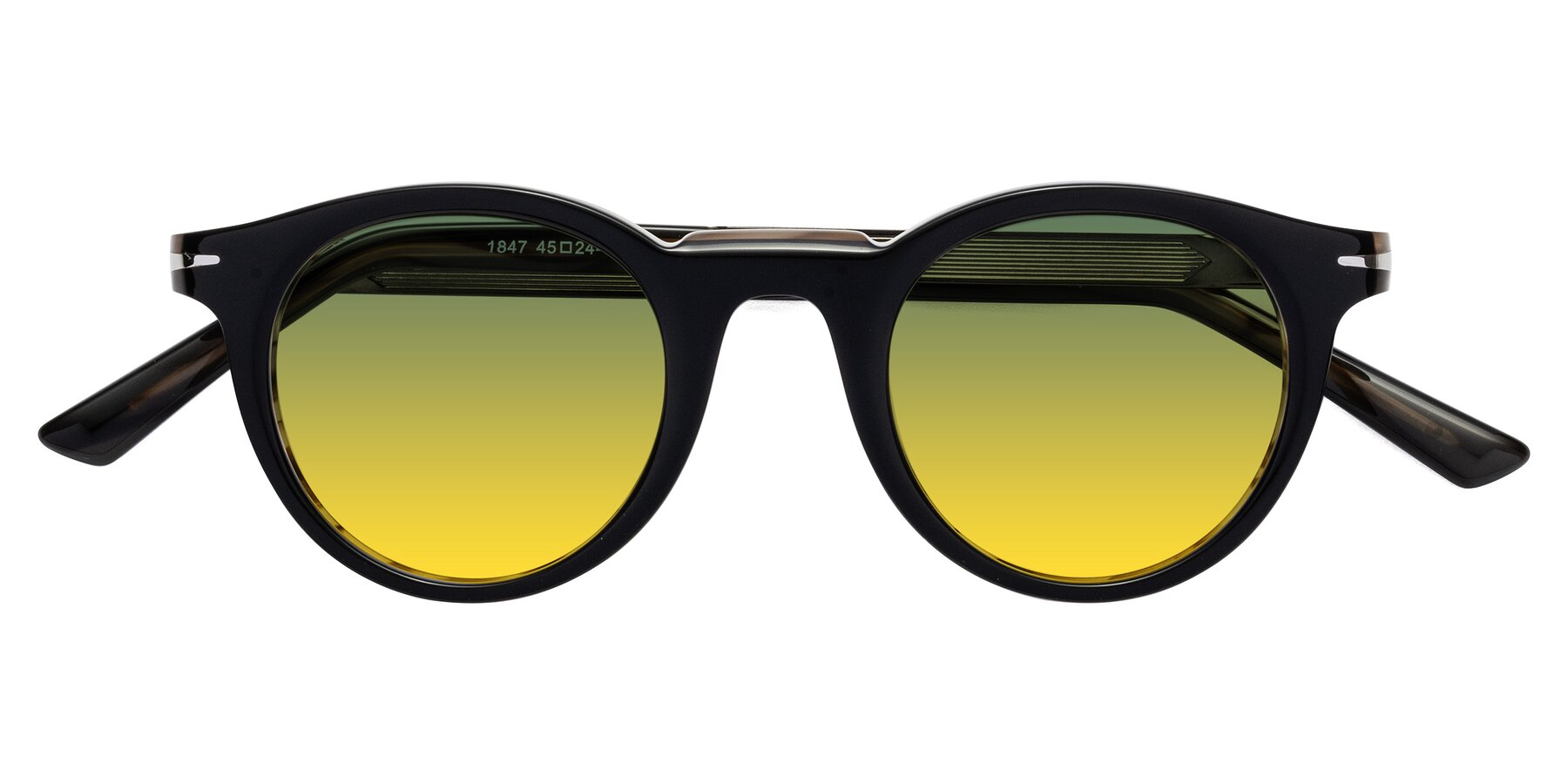 Folded Front of Cycle in Black-Gray Moonstone with Green / Yellow Gradient Lenses