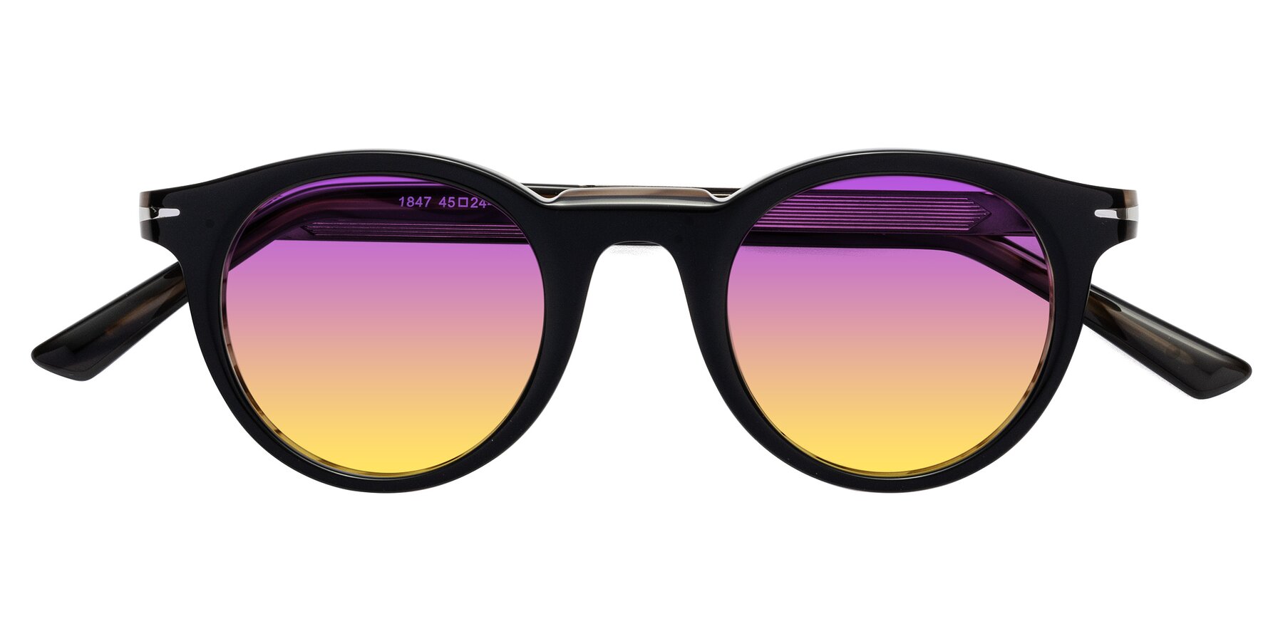 Folded Front of Cycle in Black-Gray Moonstone with Purple / Yellow Gradient Lenses