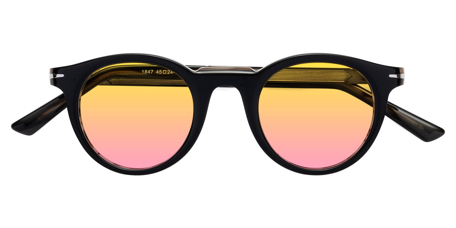 Folded Front of Cycle in Black-Gray Moonstone with Yellow / Pink Gradient Lenses