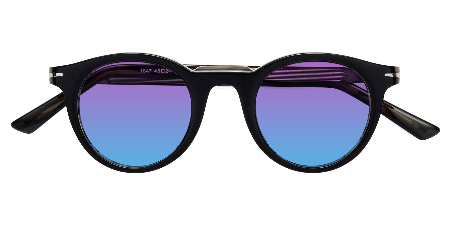 Folded Front of Cycle in Black-Gray Moonstone with Purple / Blue Gradient Lenses