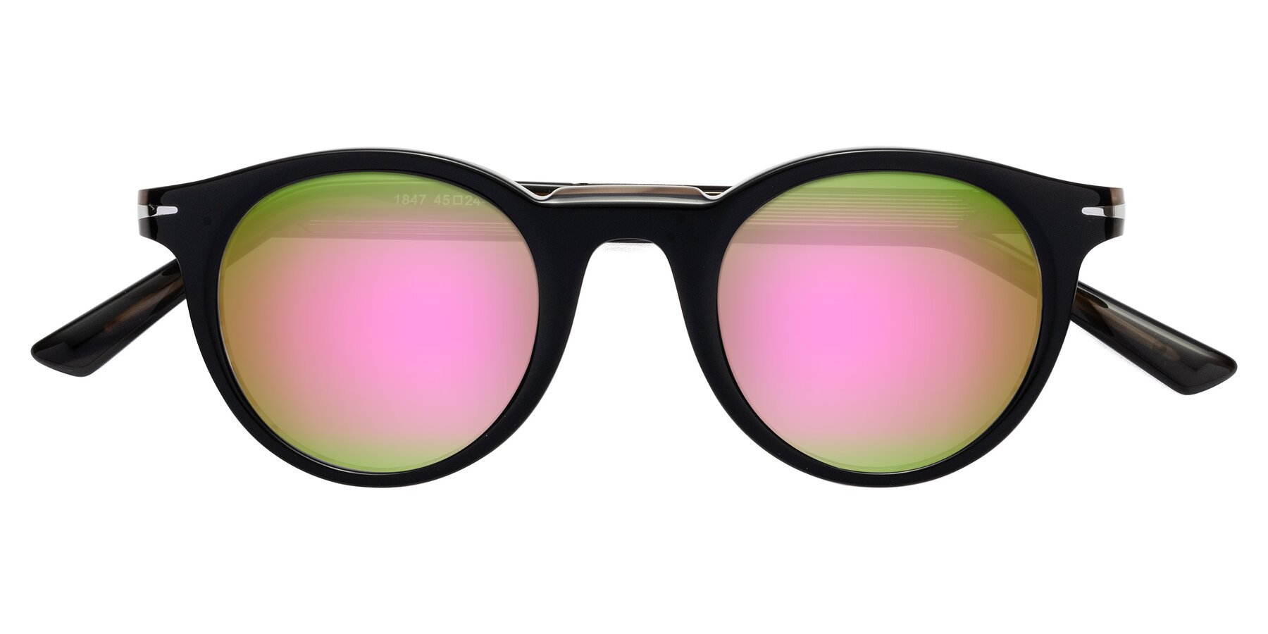 Folded Front of Cycle in Black-Gray Moonstone with Pink Mirrored Lenses