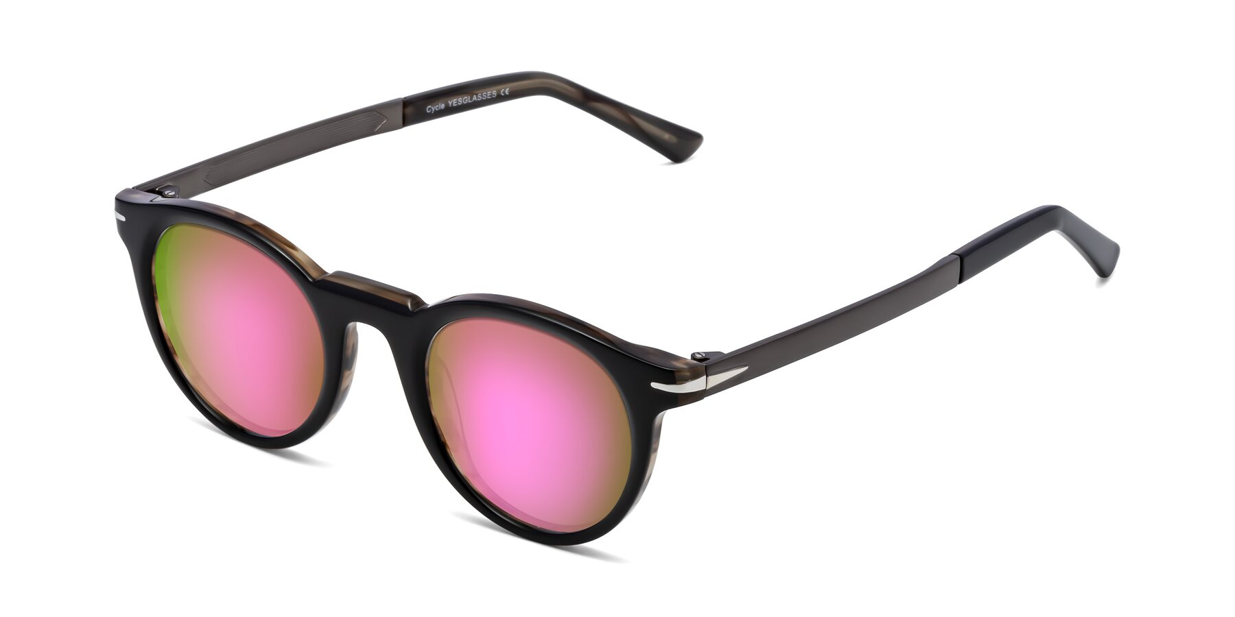 Angle of Cycle in Black-Gray Moonstone with Pink Mirrored Lenses