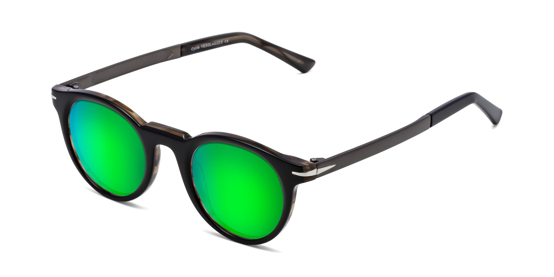 Angle of Cycle in Black-Gray Moonstone with Green Mirrored Lenses