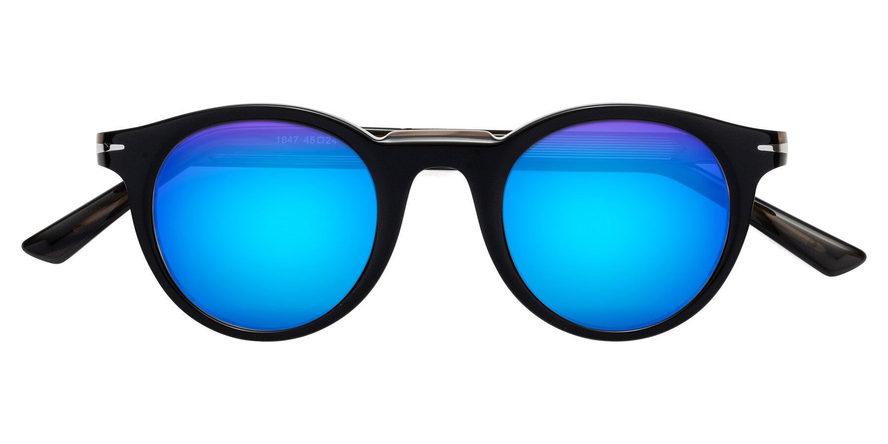 Folded Front of Cycle in Black-Gray Moonstone with Blue Mirrored Lenses