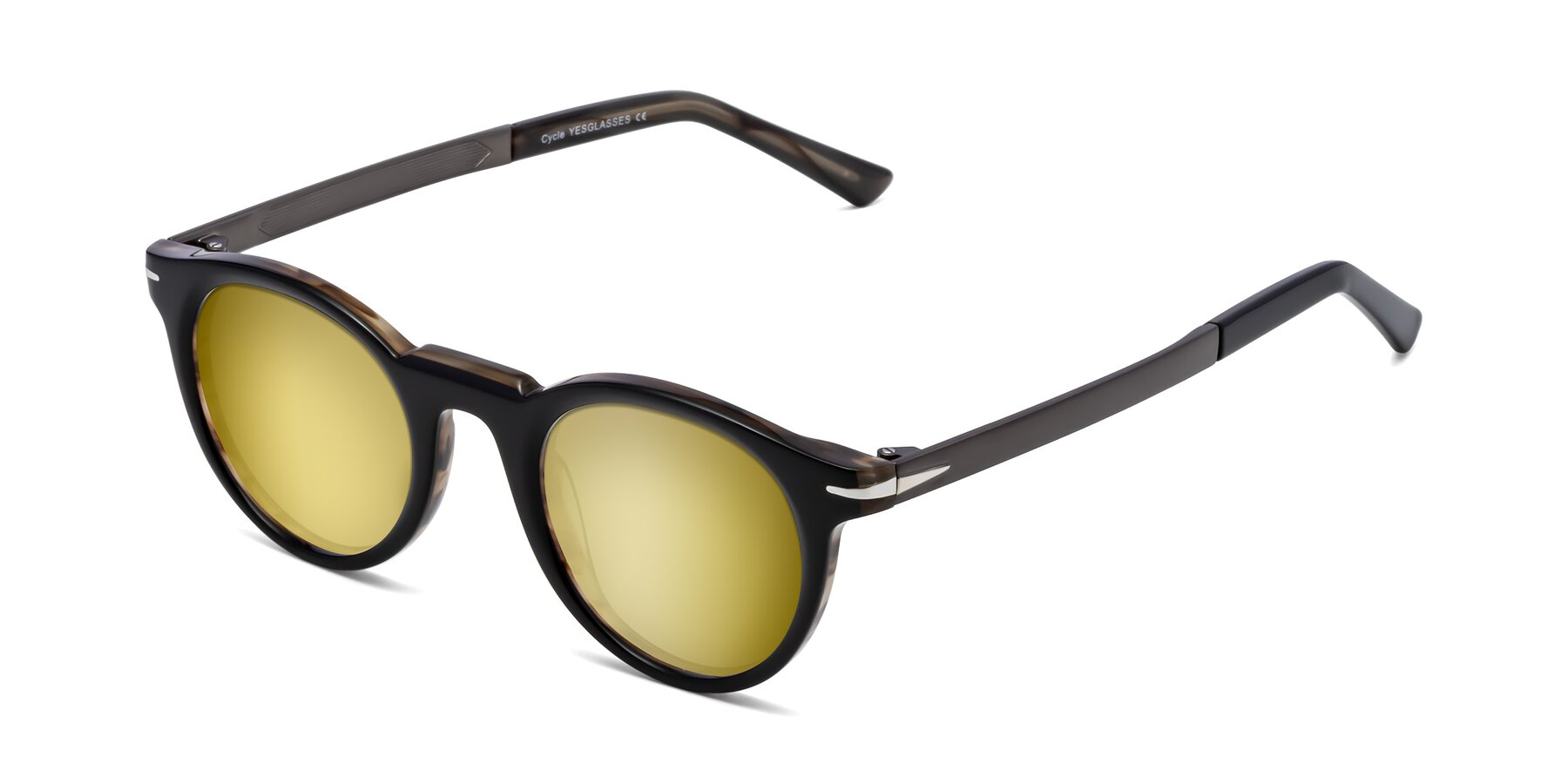 Angle of Cycle in Black-Gray Moonstone with Gold Mirrored Lenses
