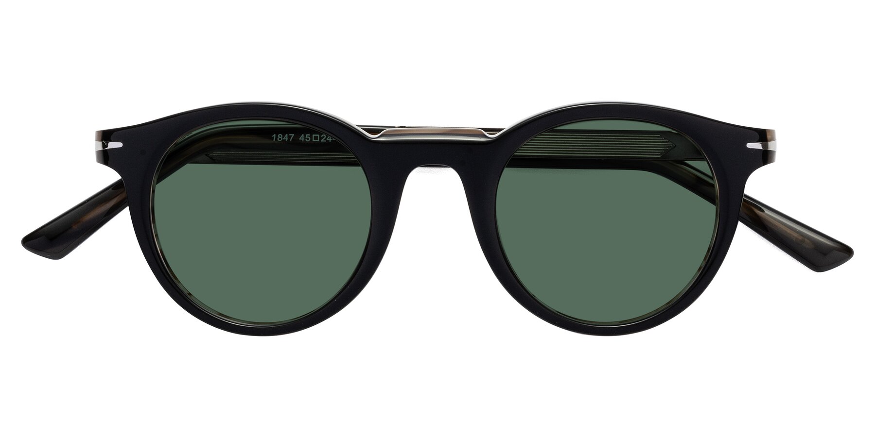 Folded Front of Cycle in Black-Gray Moonstone with Green Polarized Lenses