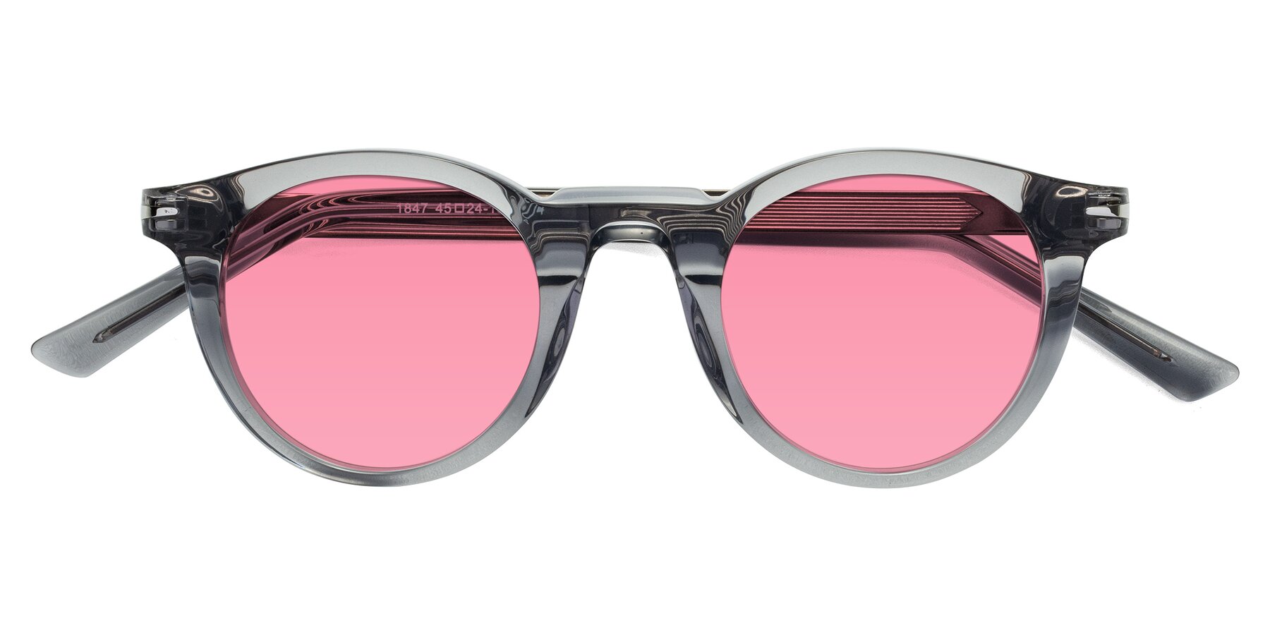 Folded Front of Cycle in Transparent Gray with Pink Tinted Lenses