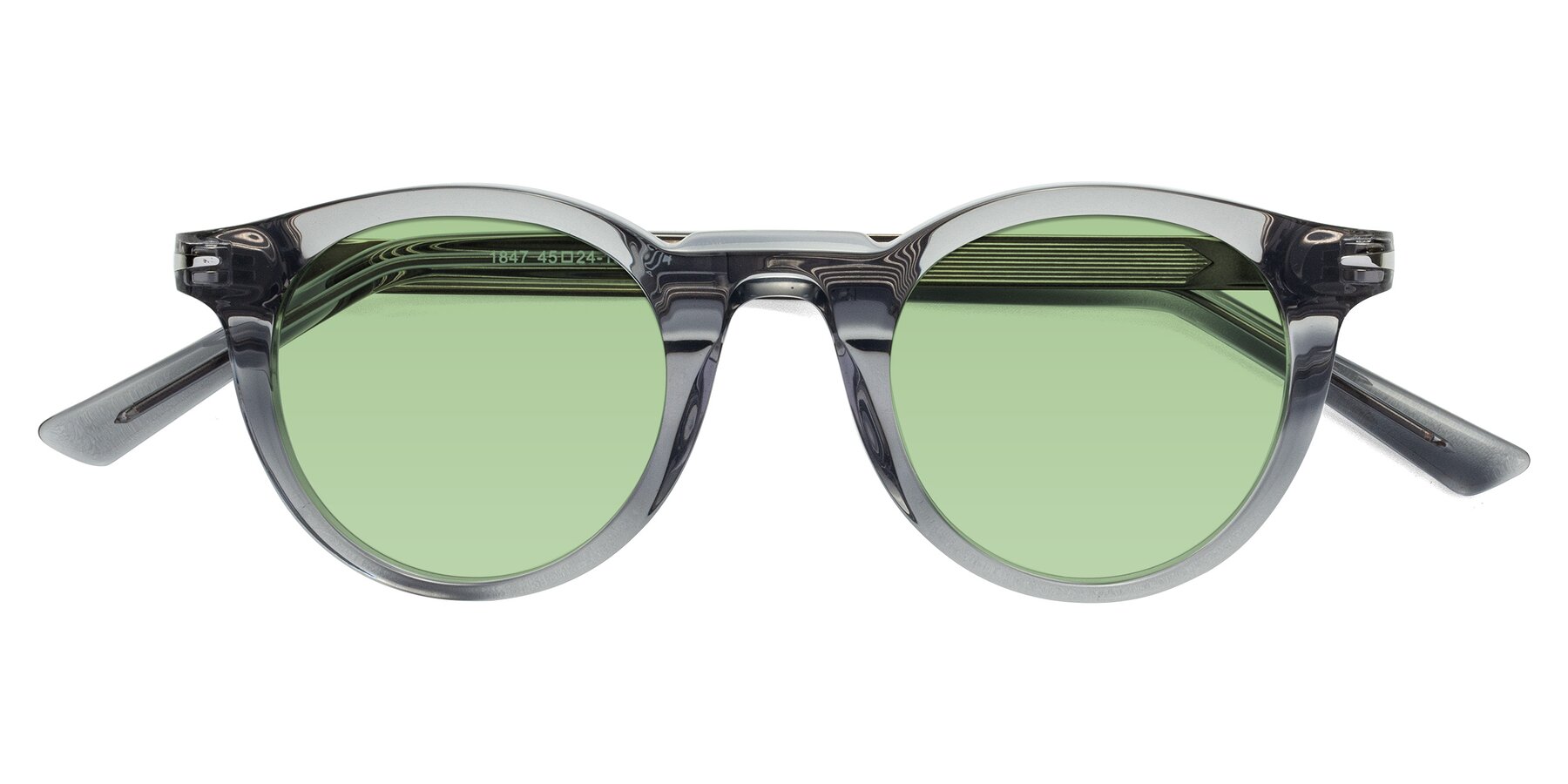 Folded Front of Cycle in Transparent Gray with Medium Green Tinted Lenses