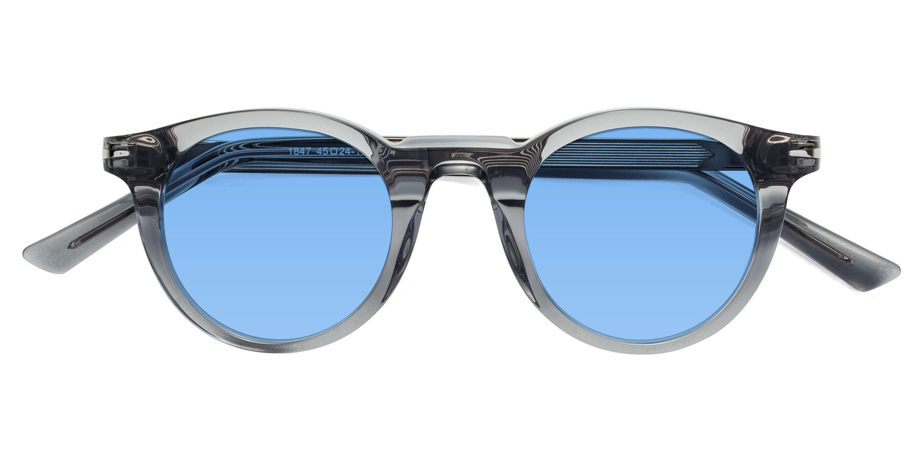 Folded Front of Cycle in Transparent Gray with Medium Blue Tinted Lenses