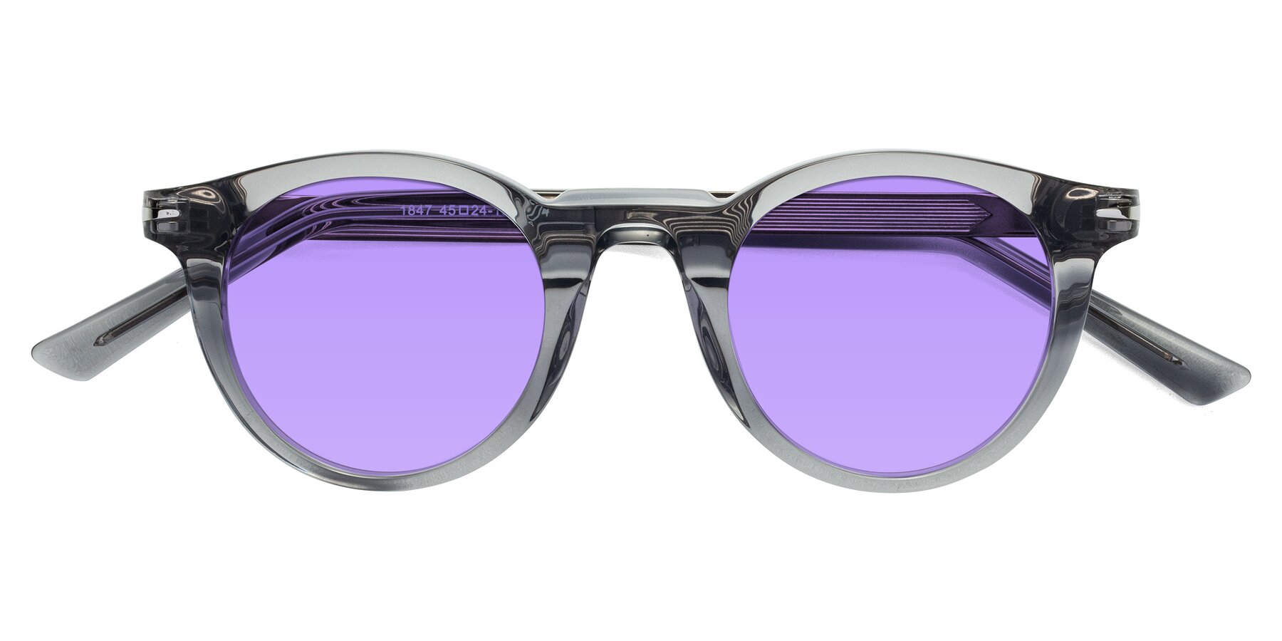 Folded Front of Cycle in Transparent Gray with Medium Purple Tinted Lenses