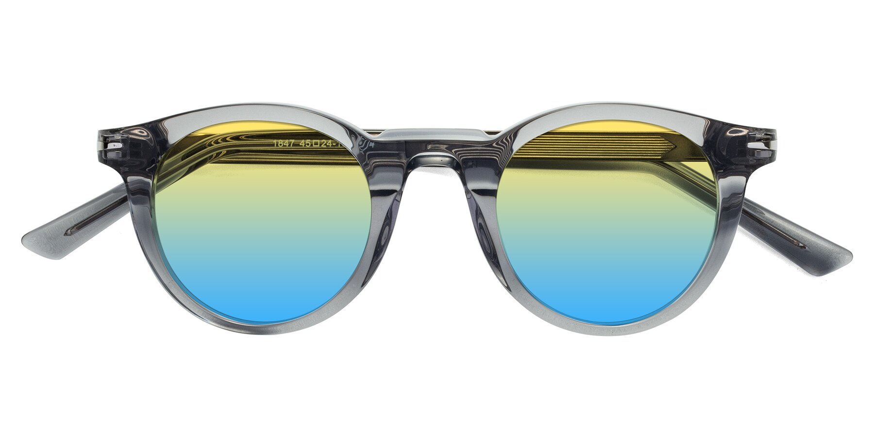 Folded Front of Cycle in Transparent Gray with Yellow / Blue Gradient Lenses