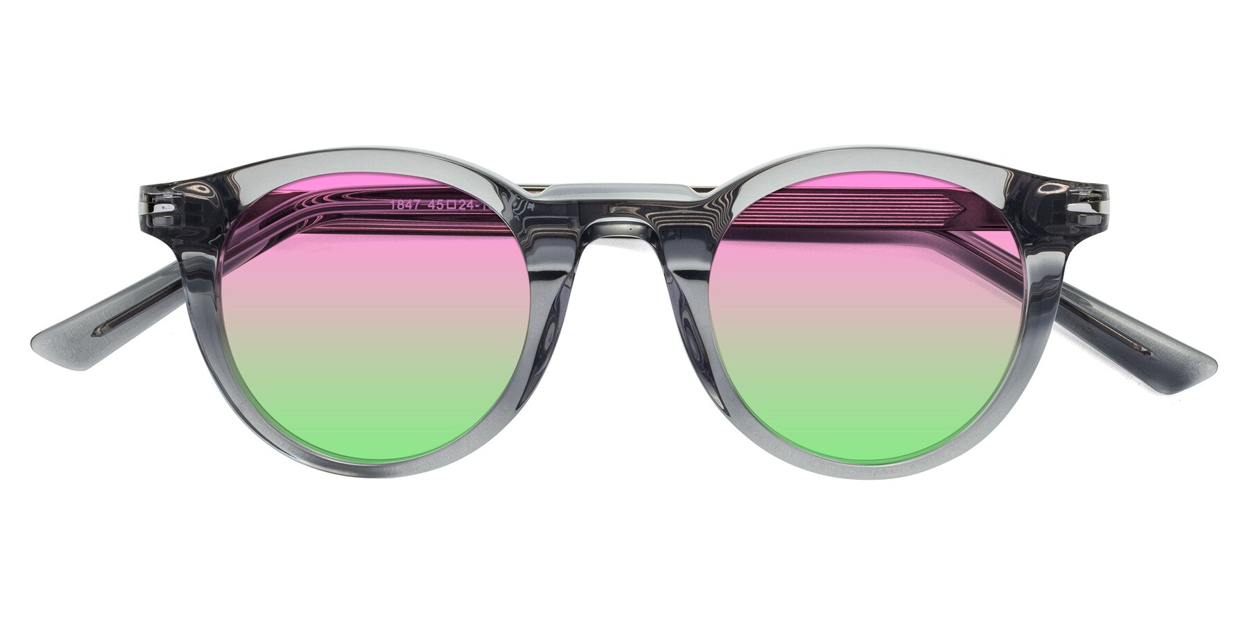 Folded Front of Cycle in Transparent Gray with Pink / Green Gradient Lenses