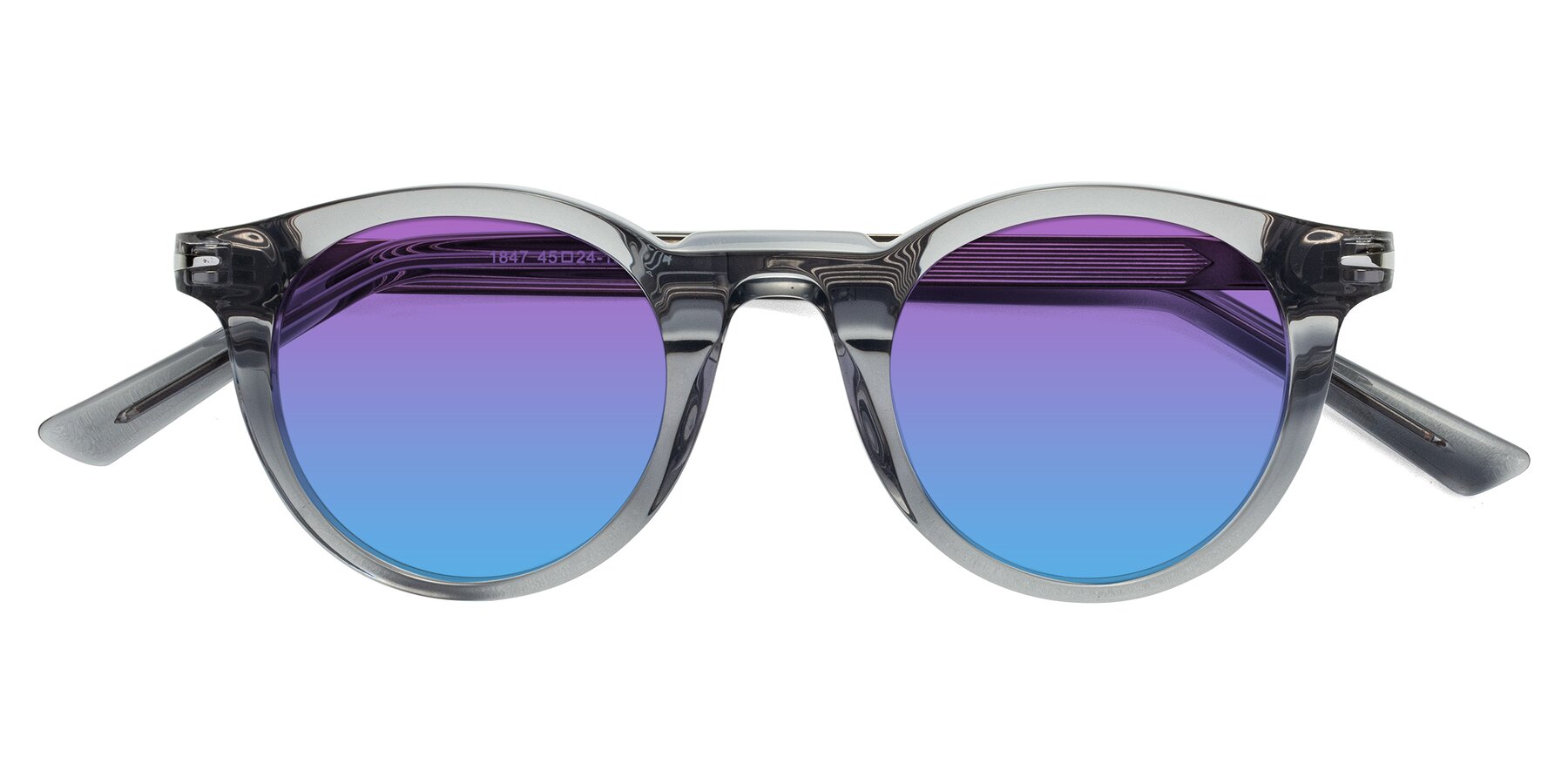 Folded Front of Cycle in Transparent Gray with Purple / Blue Gradient Lenses